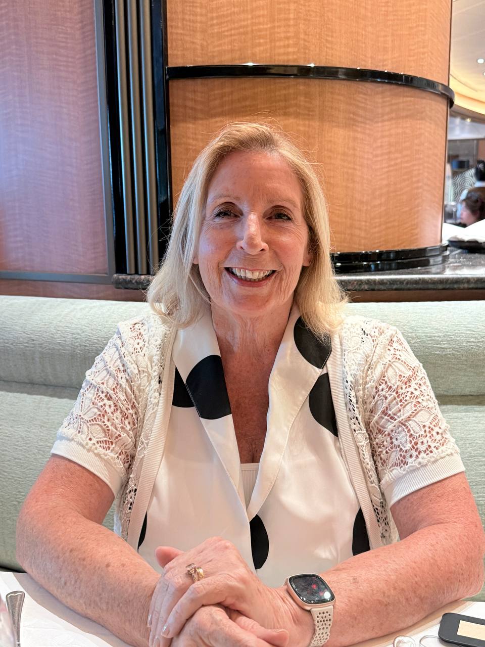 Angie at the restaurant on the sea day