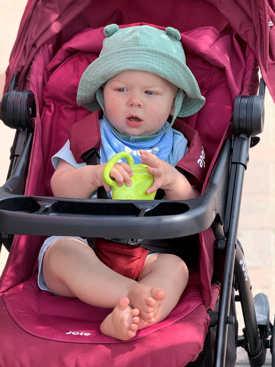 Theo in his stroller at Viking Bay, Broadstairs