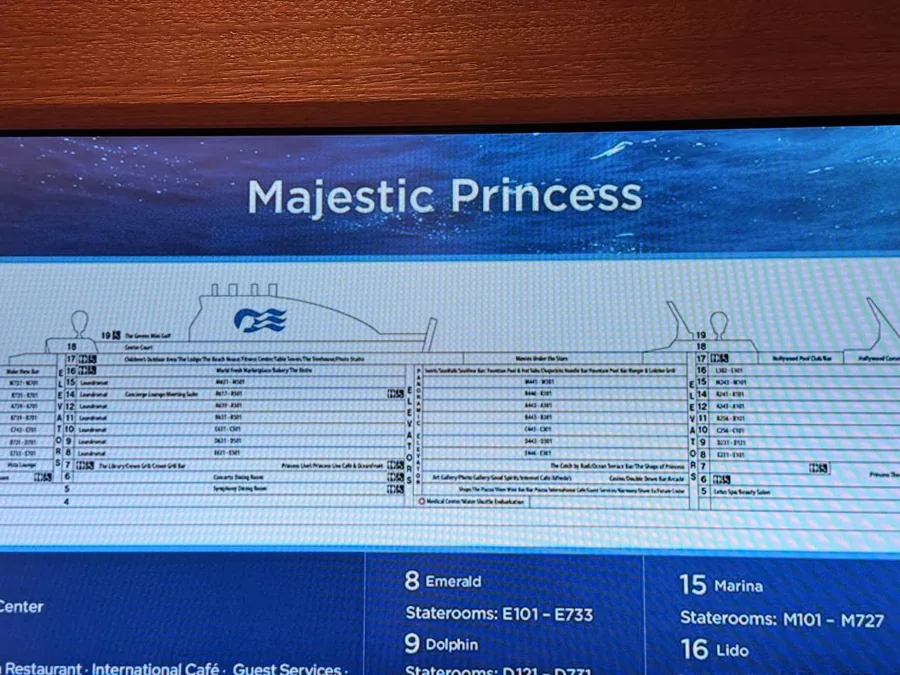 Close up of Majestic Princess deck plan digital display