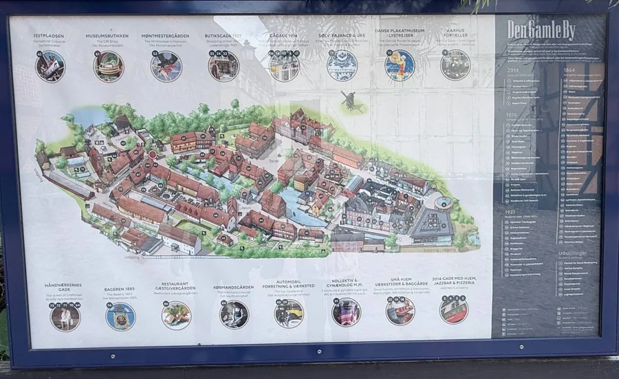 Map of Den Gamle By (The Old Town) open-air museum in Aarhus, Denmark